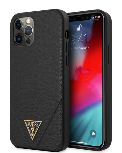 Чехол для iPhone 12/12 Pro Guess Saffiano Triangle logo чёрный