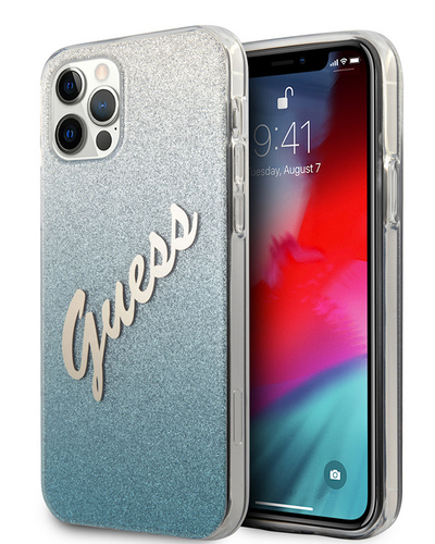 Чехол для iPhone 12/12 Pro Guess Liquid Glitter голубой