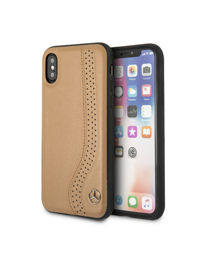 Чехол для iPhone X/XS Mercedes Leather case коричневый